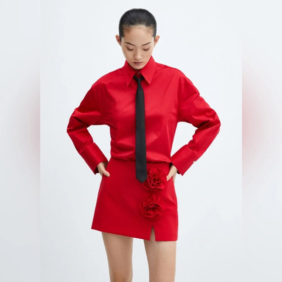 Mango Red Cotton Oversized Dress Shirt NWT - Picture 3 of 11